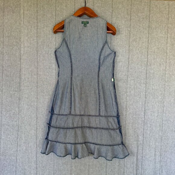 Lauren Ralph Lauren Cotton Denim Triple Ruffle Hem True  Wrap Midi Dress Size 10 - Picture 10 of 14